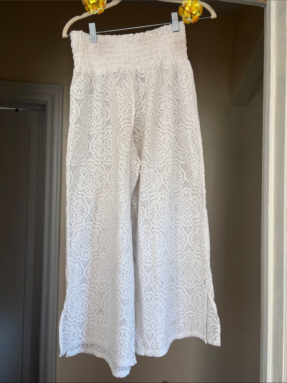 aerie White Wide Leg Lace Jumpsuit Pants
